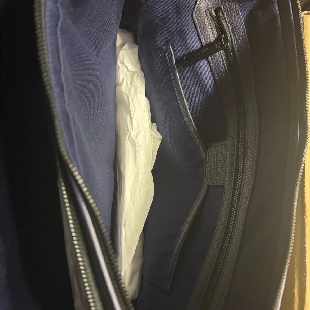 Salvatore Ferragamo Navy Embossed Leather Laptop Briefcase